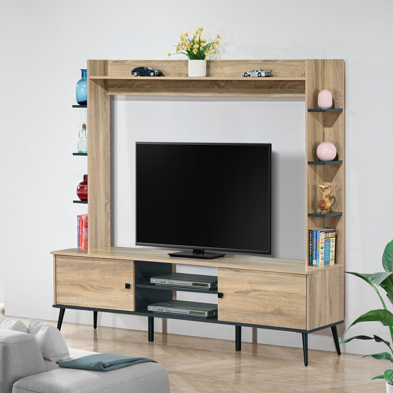 Mobilier TV cu functie de depozitare Zezan, Lemn/metal, Sonoma-Gri închis, 182x40x162 cm