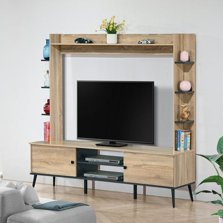 Mobilier TV cu functie de depozitare Zezan, Lemn/metal, Sonoma-Gri închis, 182x40x162 cm