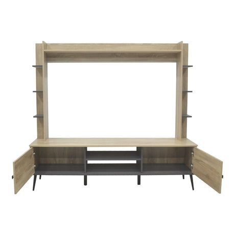 Mobilier TV cu functie de depozitare Zezan, Lemn/metal, Sonoma-Gri închis, 182x40x162 cm