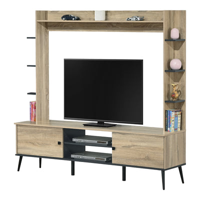 Mobilier TV cu functie de depozitare Zezan, Lemn/metal, Sonoma-Gri închis, 182x40x162 cm, detaliu produs
