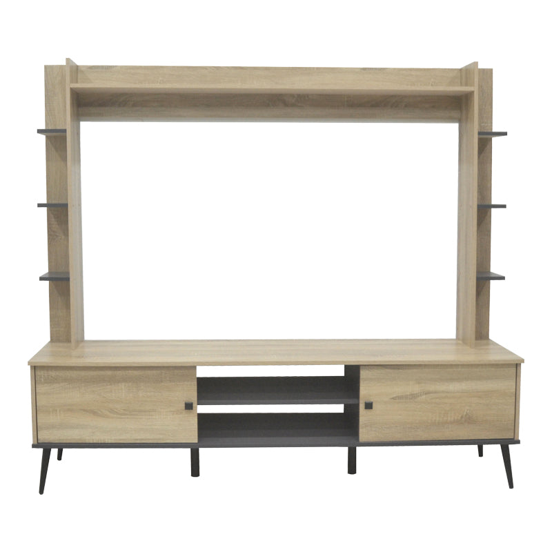 Mobilier TV cu functie de depozitare Zezan, Lemn/metal, Sonoma-Gri închis, 182x40x162 cm