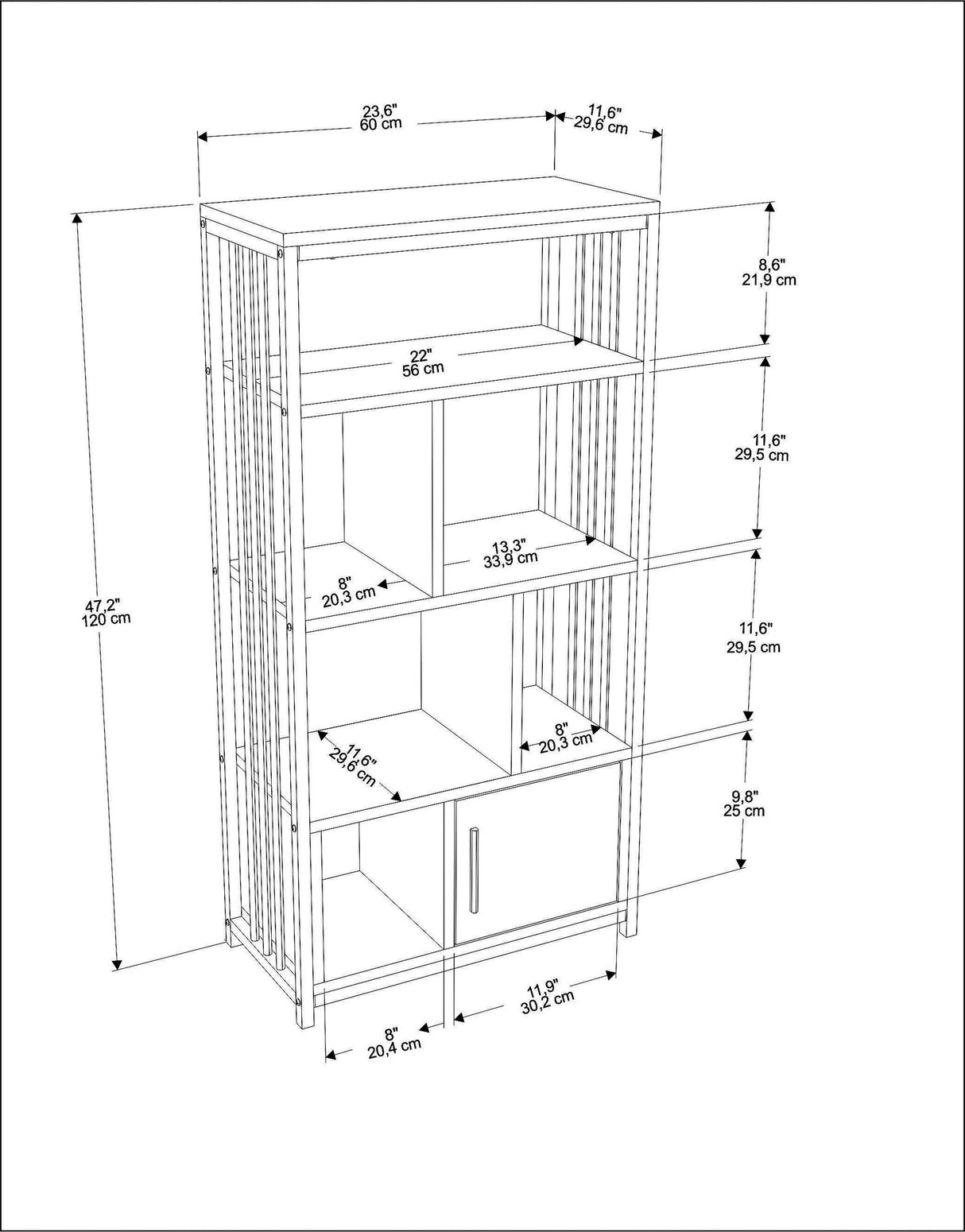 Mobilier Valero, Alb - Negru, 60x30 cm - Negru