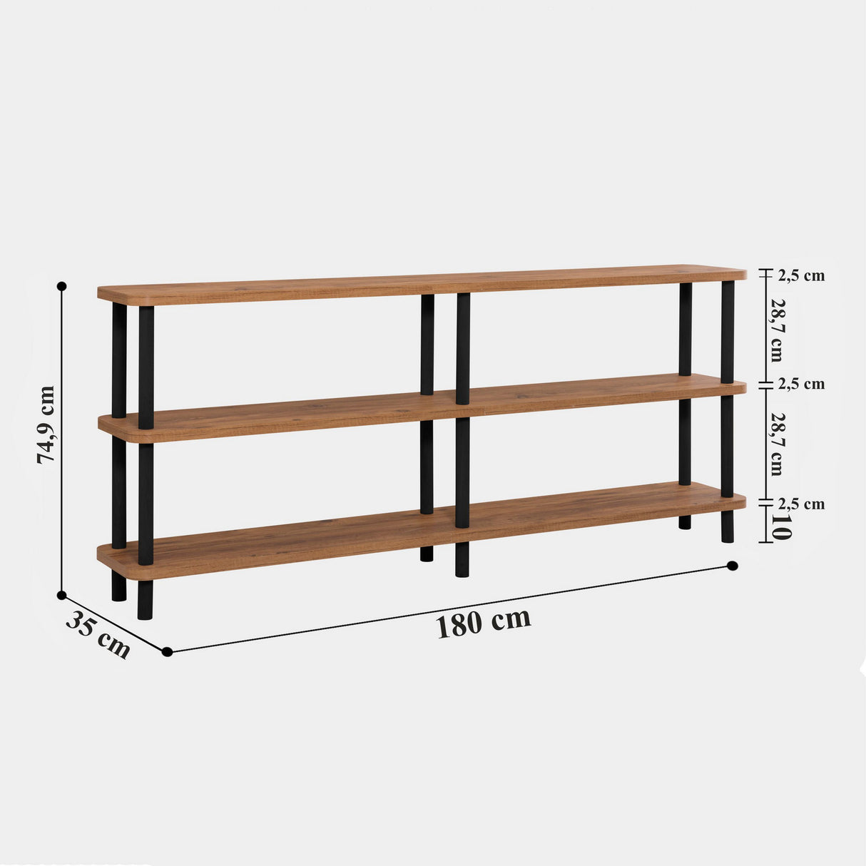Mobilier Zen, Stejar - Negru, 180x35 cm - Negru