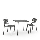 Moraja Deraby set 3 piese negru metal 70x70x73cm, 70x70x73 cm, vedere frontală, metal, PP, pentru living sau bucătărie