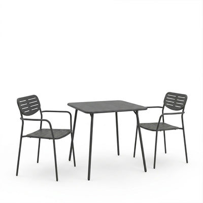Moraja Deraby set 3 piese negru metal 70x70x73cm, 70x70x73 cm, vedere frontală, metal, PP, pentru living sau bucătărie
