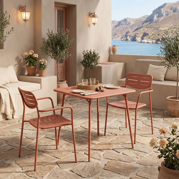 Moraja Deraby set 3 piese terracotta metal, Teracotă, 70x70x73 cm