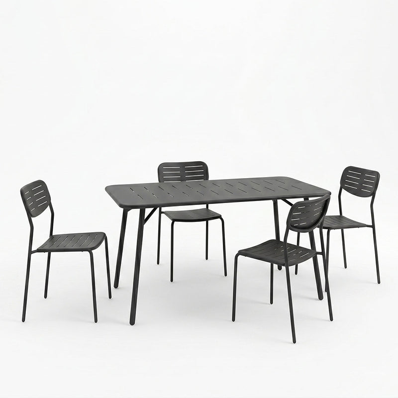 Moraja Deraby Ι set 5 piese negru metal 140x80x72cm, 140x80x72 cm, vedere frontală, metal, pentru living sau bucătărie