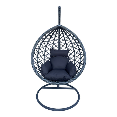 Nid de leagan Lyere cu baza de metal Gri si rattan Gri PE, 120x108x195 cm