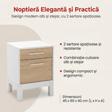 Noptiera Adore London, 2 sertare, Alb, 45x60x40 cm