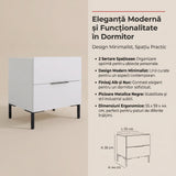 Noptiera Adore Oryana, 2 sertare, Alb - Nuc, 55x59x44 cm - Alb