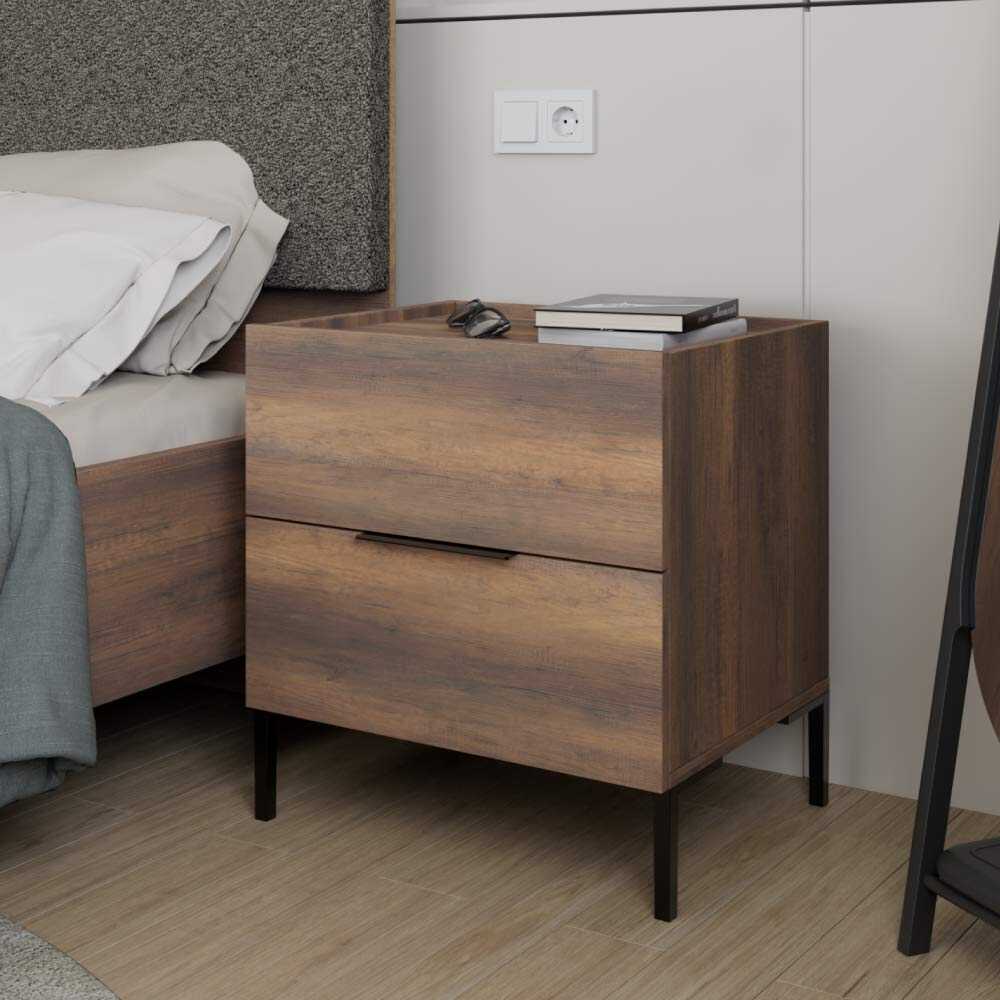 Noptiera Adore Oryana, 2 sertare, Alb - Nuc, 55x59x44 cm - Nuc