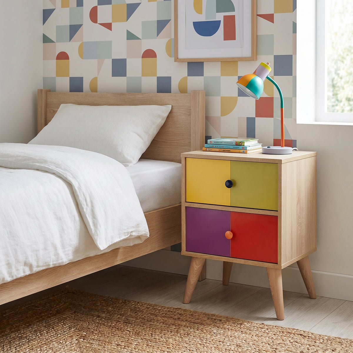 Noptiera Adore Rainbow, 2 sertare, Rainbow, Multicolor, 44x66x44 cm