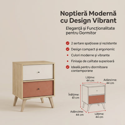 Noptiera Adore Tiffany, 2 sertare, Multicolor, 44x61x44 cm, detaliu produs