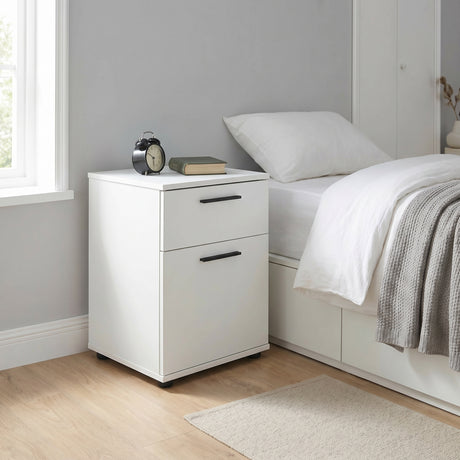 Noptiera Adore White, 2 sertare, Usa reversibila, Alb, 40x57x41 cm