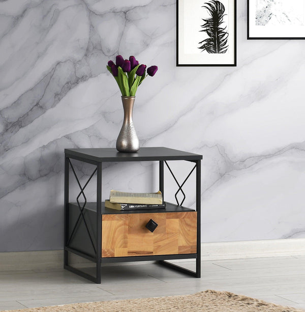 Noptiera Altunizade cu raft si sertar, Gri, 45x50x41 cm