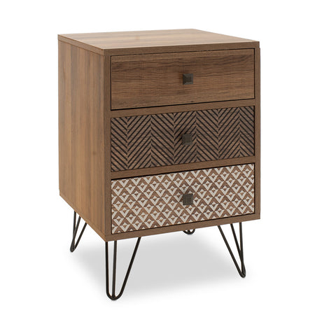 Noptiera Boho cu 3 sertare, nuc, 40x40x59 cm