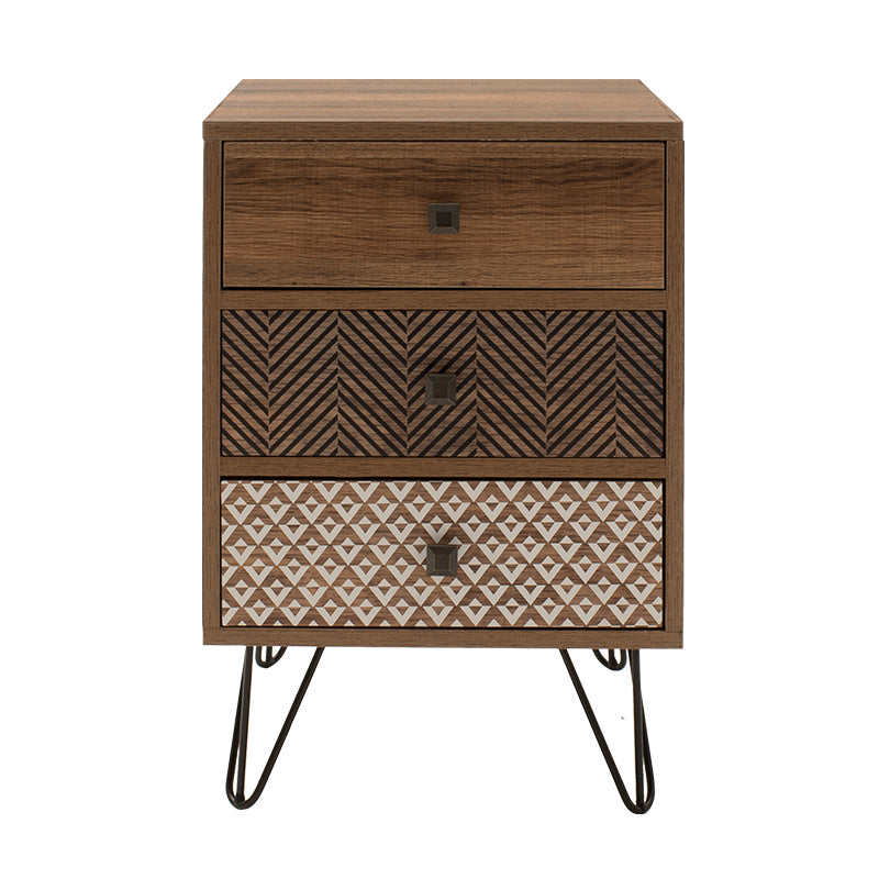 Noptiera Boho cu 3 sertare, nuc, 40x40x59 cm