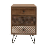 Noptiera Boho cu 3 sertare, nuc, 40x40x59 cm