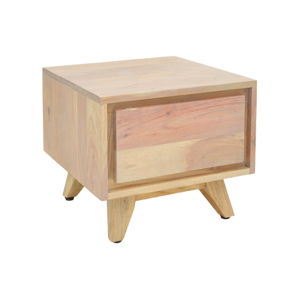 Noptiera Emira, Lemn de salcam, Natural, 40x40x35 cm