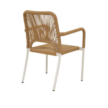 Norture fotoliu stivuibil din aluminiu cadru alb-rattan, Natural, 57x61x85 cm