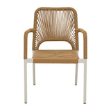 Norture fotoliu stivuibil din aluminiu cadru alb-rattan, Natural, 57x61x85 cm