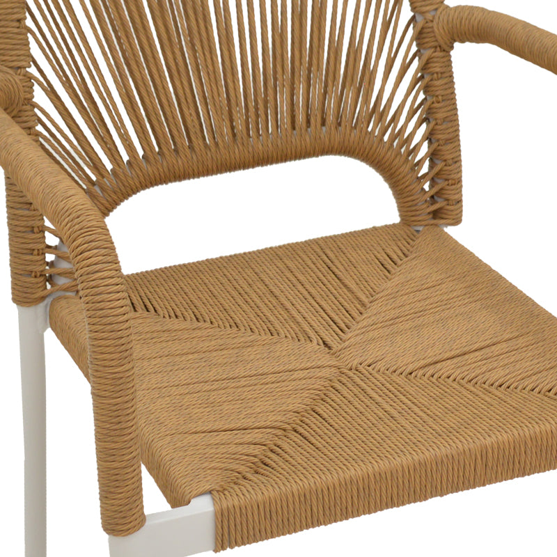 Norture fotoliu stivuibil din aluminiu cadru alb-rattan, Natural, 57x61x85 cm
