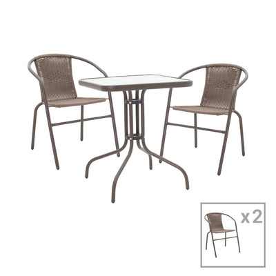 mobilier de gradina Obbi-Watson set de 3 mese de sufragerie maro din metal-pe ratan60x60x70 cm