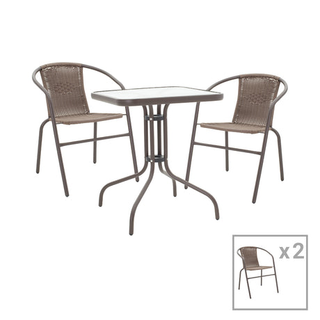 Obbi-Watson set de 3 mese de sufragerie maro din metal-pe ratan, 60x60x70 cm