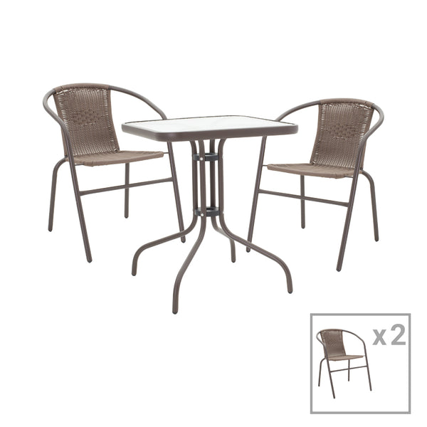 Obbi-Watson set de 3 mese de sufragerie maro din metal-pe ratan, 60x60x70 cm