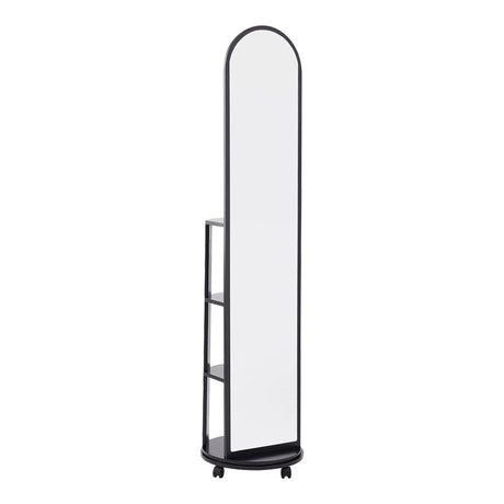 Oglinda pe role cu rafturi Espero, Alb - Negru, 34x170 cm