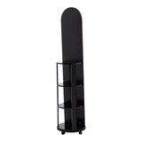 Oglinda pe role cu rafturi Espero, Alb, 34x170 cm - Negru