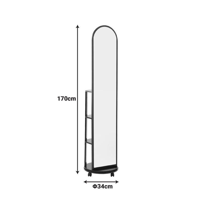 Oglinda pe role cu rafturi Espero, Alb, 34x170 cm - Negru