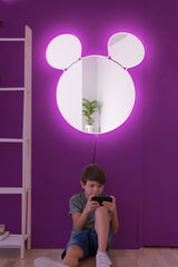 Oglinda decorativa Mickey Mirrorland, roz - alb - galben, 53x50 cm - Roz
