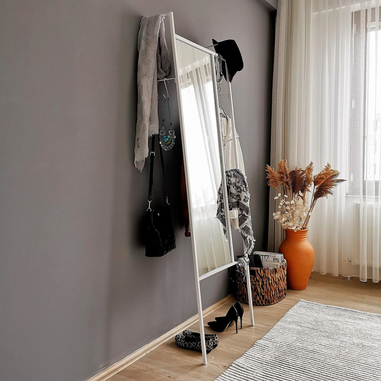 OGLINDĂ Dekoratif Boy Aynası / Vestiyer A900, Alb, 18x170x55 cm