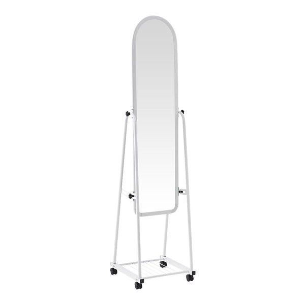 Oglinda pe roti cu raft Lomna, Alb - Negru, metal/, 38x37x160 cm