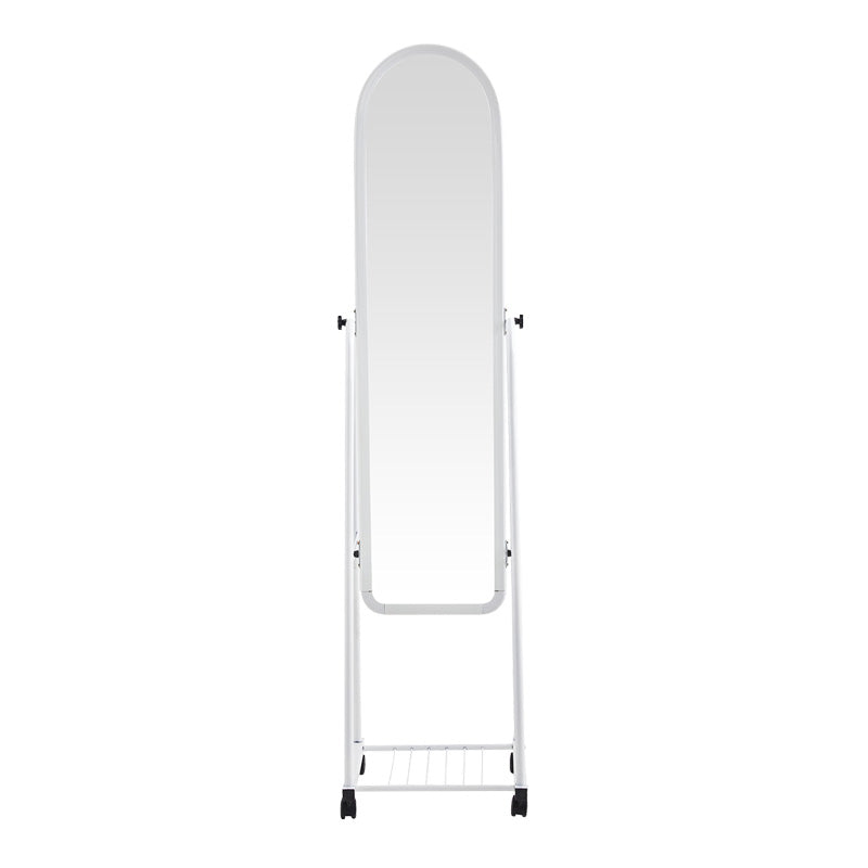 Oglinda pe roti cu raft Lomna, Negru, metal/, 38x37x160 cm - Alb