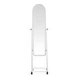 Oglinda pe roti cu raft Lomna, Negru, metal/, 38x37x160 cm - Alb