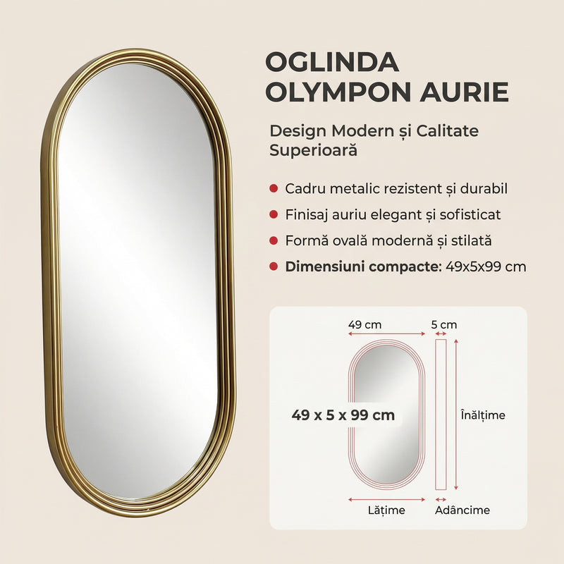Oglinda Olympon, aurie, 49x99 cm, detaliu produs