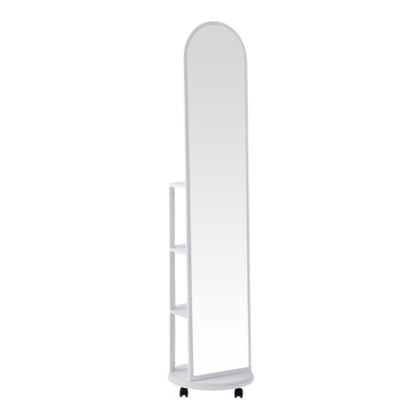 Oglinda pe role cu rafturi Espero, Alb, 34x170 cm