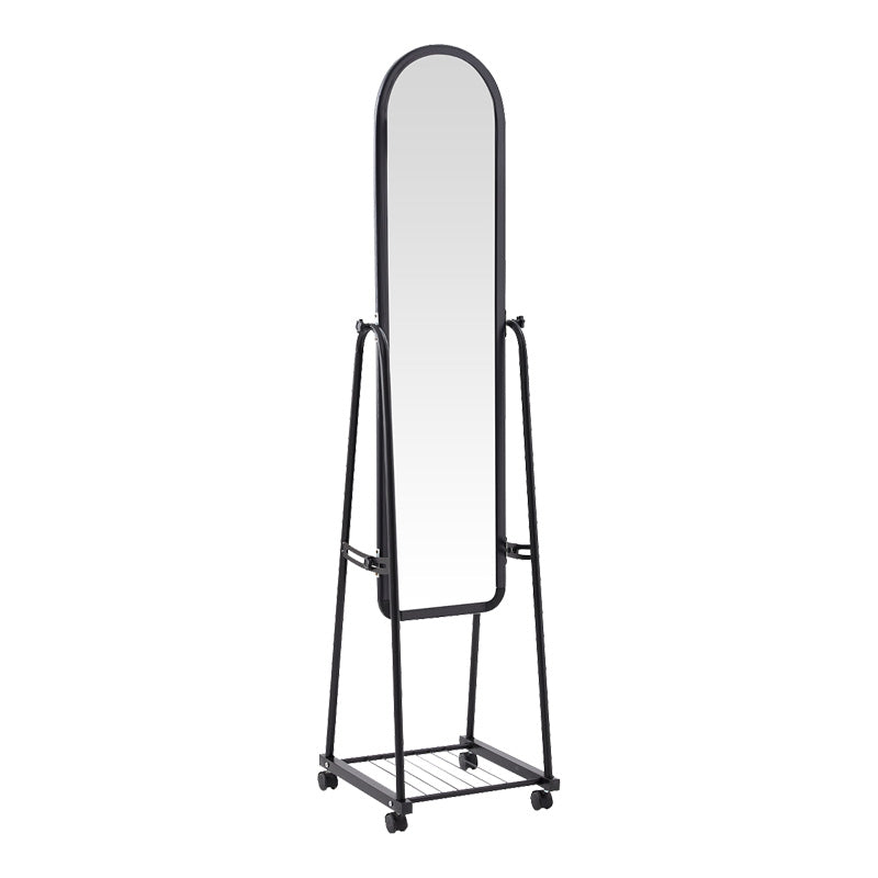 Oglinda pe roti cu raft Lomna, Negru, metal/, 38x37x160 cm - Negru