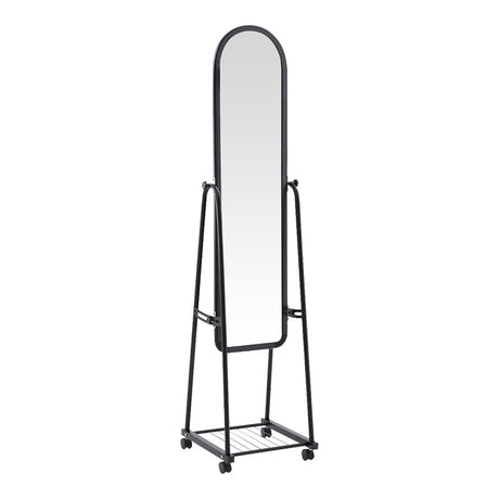 Oglinda pe roti cu raft Lomna, Negru, metal/, 38x37x160 cm