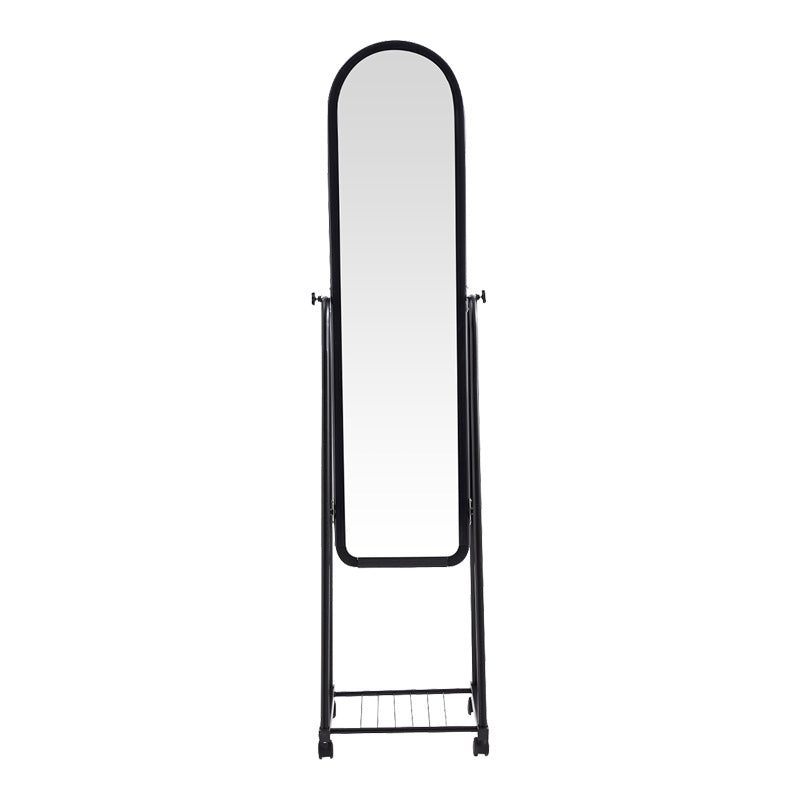 Oglinda pe roti cu raft Lomna, Negru, metal/, 38x37x160 cm - Negru