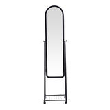 Oglinda pe roti cu raft Lomna, Negru, metal/, 38x37x160 cm - Negru