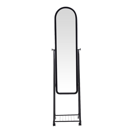 Oglinda pe roti cu raft Lomna, Negru, metal/, 38x37x160 cm