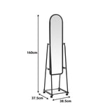 Oglinda pe roti cu raft Lomna, Negru, metal/, 38x37x160 cm - Negru