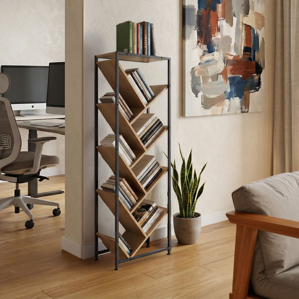 Orunta stejar-negru metal Bibliotecă, Wild Oak - Negru, 40x27x125 cm