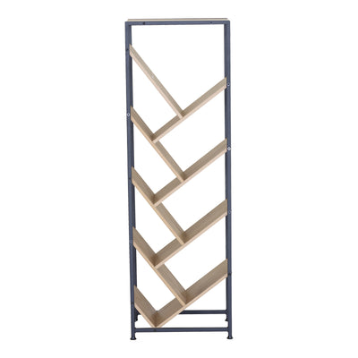 Orunta stejar-negru metal Bibliotecă 40x26.5x125cm, Wild Oak-Negru, 40x26.5x125 cm, Negru-Stejar, vedere laterală, PAL melaminat, metal, pentru living