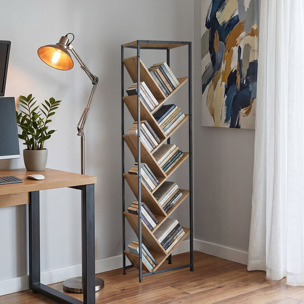 Orunta stejar-negru metal Bibliotecă, Wild Oak - Negru, 40x27x150 cm