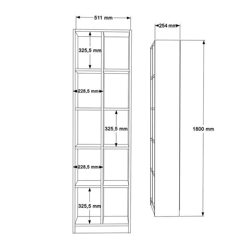 Biblioteca Oteca, 10 compartimente, 51x25x180 cm - Alb