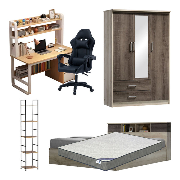 Pachet mobilier pentru studenți Relief, Set 6 piese, Lemn și metal, variabile